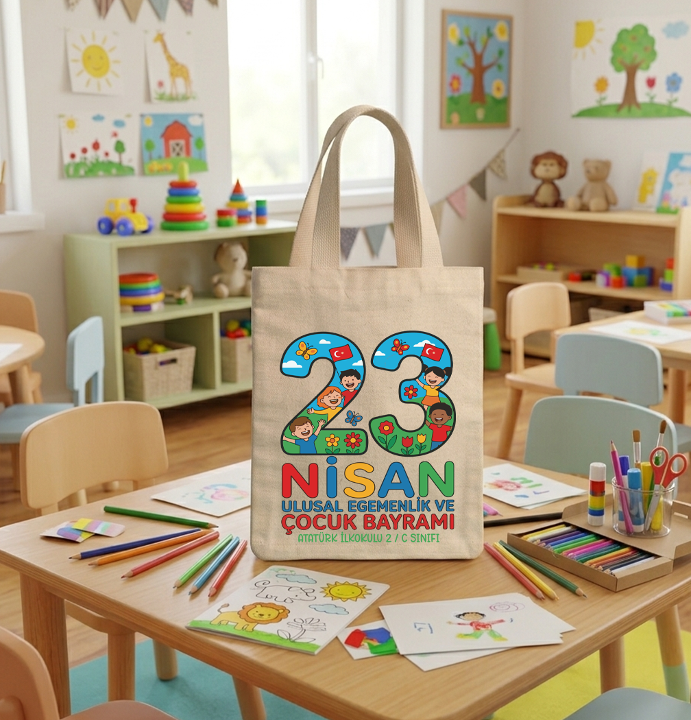 20x30 Cm 23 Nisan Hediyesi Baskılı Bez Çanta - 23 Nisan Hediyeliği