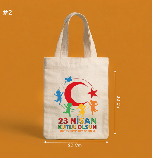 23 Nisan Hediyesi Baskılı Bez Çanta - NO: 2 — Ay Yıldızlı Coşku Tasarımı