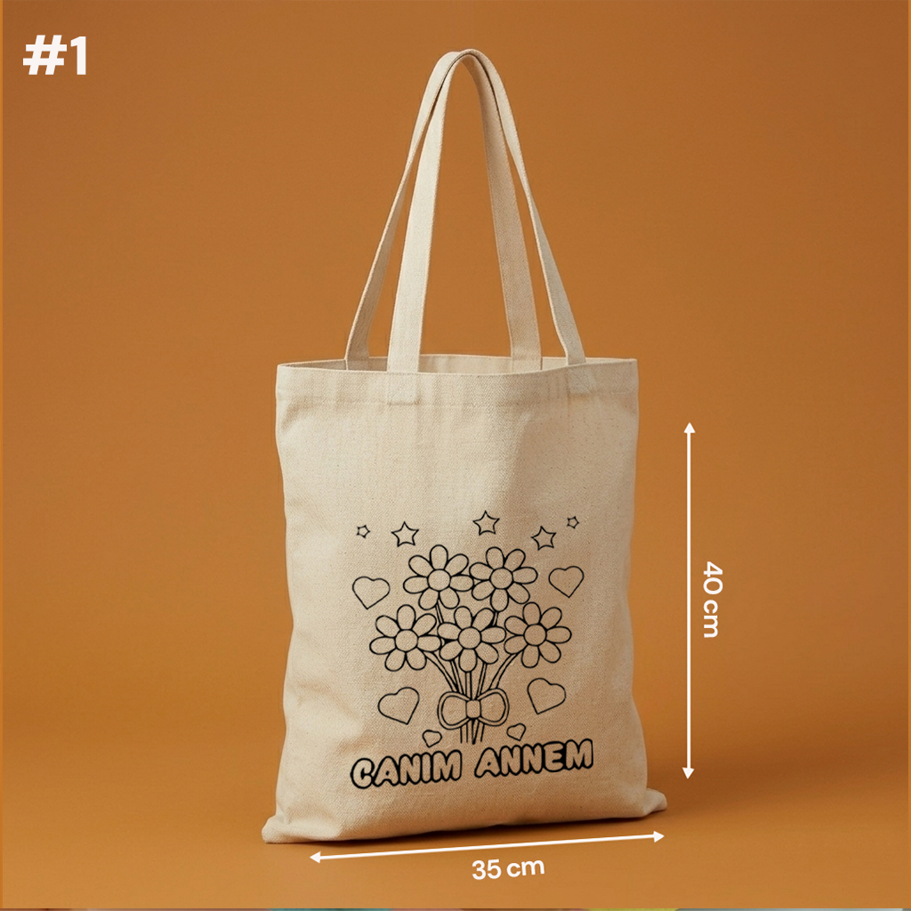 Boyanabilir Anneler Günü Çantası - NO: 1 — "Canım Annem" Çiçek Demeti Tasarımı