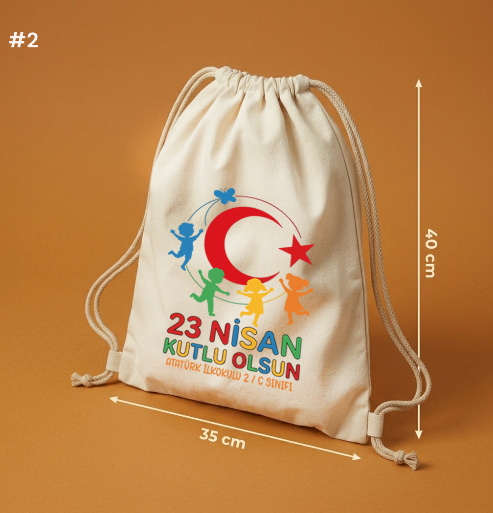 35x40 Cm Büzgülü 23 Nisan Hediyesi Bez Çanta - 23 Nisan Hediyeliği