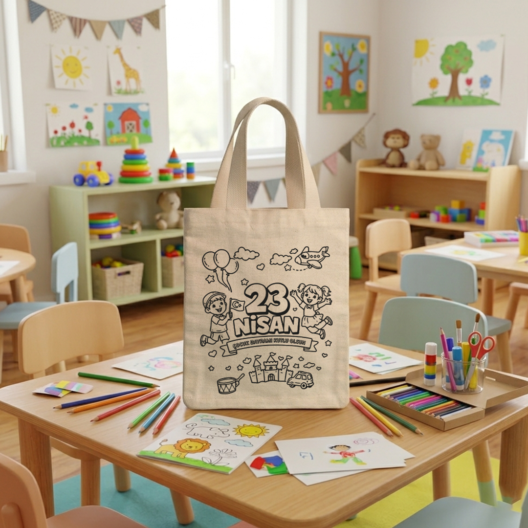 Boyanabilir 23 Nisan Çantası - NO: 3 — "23 Nisan Çocuk Bayramı" Büyük Kutlama Sahnesi Tasarımı