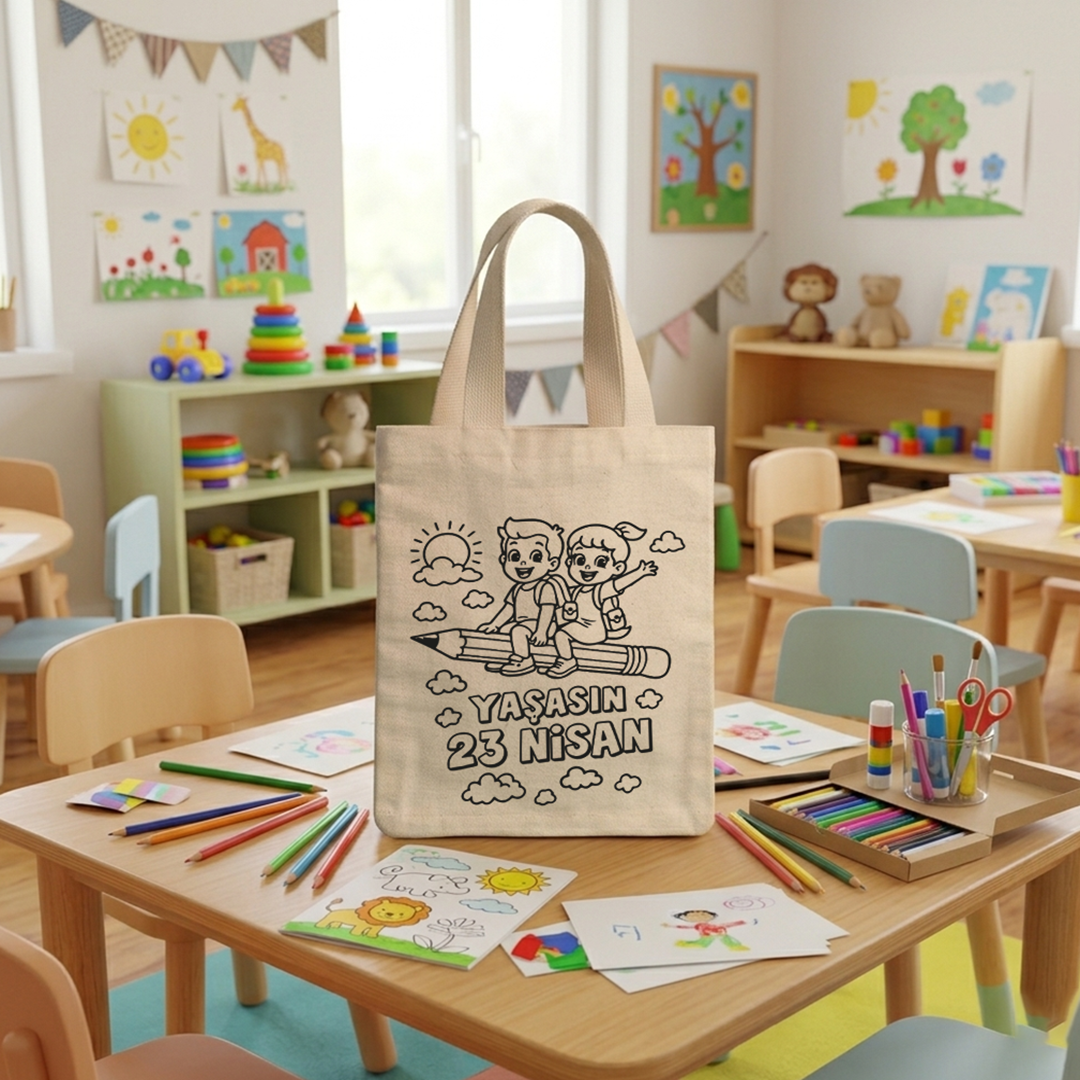 20x30 CM Boyanabilir 23 Nisan Çantası -  23 Nisan Hediyesi