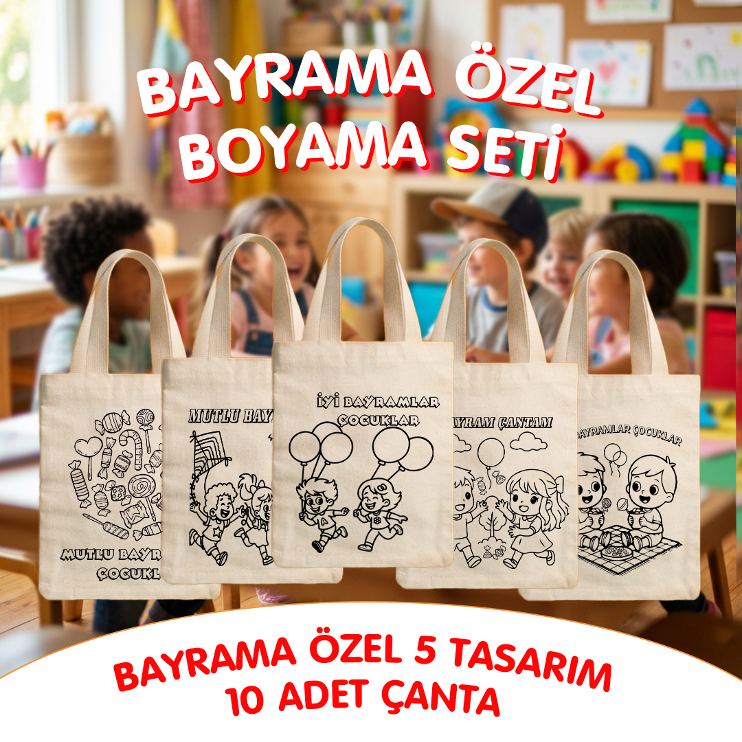 Boyanabilir Bayram Çantası - 5 Farklı Tasarım (Toplam 10 Adet)