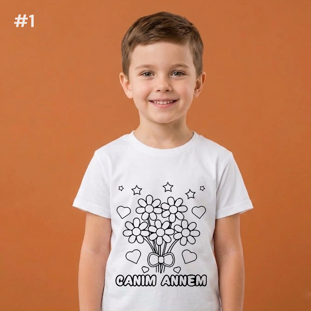 Boyanabilir Tişört Anneler Günü Temalı - NO:1 - Canım Annem Çiçek Buketi Tasarım