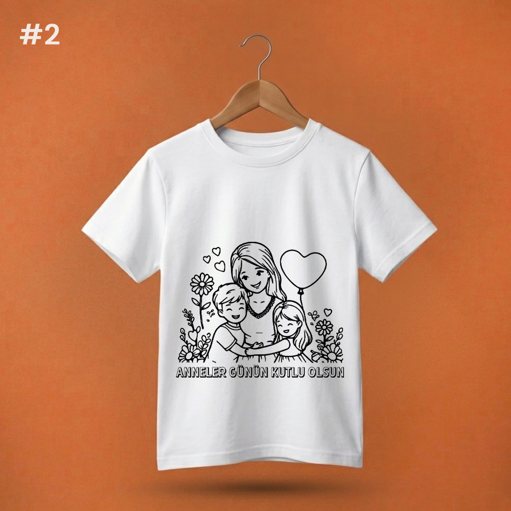Boyanabilir Tişört Anneler Günü Temalı - NO: 2 - Anneler Gününüz Kutlu Olsun Çocuklu Tasarım