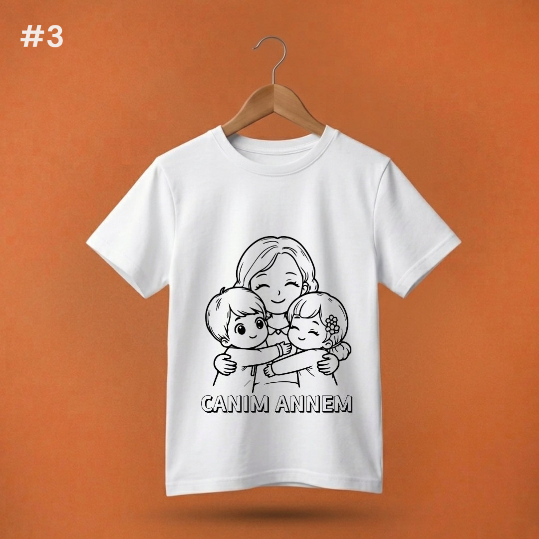 Boyanabilir Tişört Anneler Günü Temalı - NO:3 - Canım Annem ve Sarılan Çocuklar Tasarımı