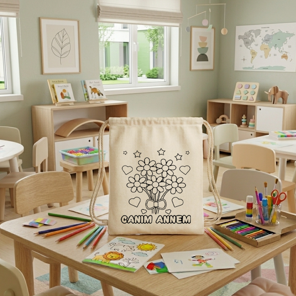 Boyanabilir Anneler Günü Büzgülü Çanta - NO: 1 — "Canım Annem" Çiçek Demeti Tasarımı