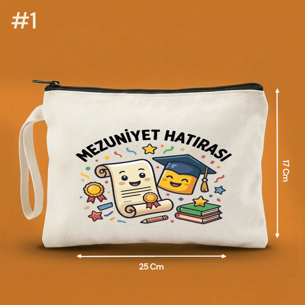 25x17 Cm Mezuniyet Hediyesi Baskılı Clutch Astarsız Çanta
