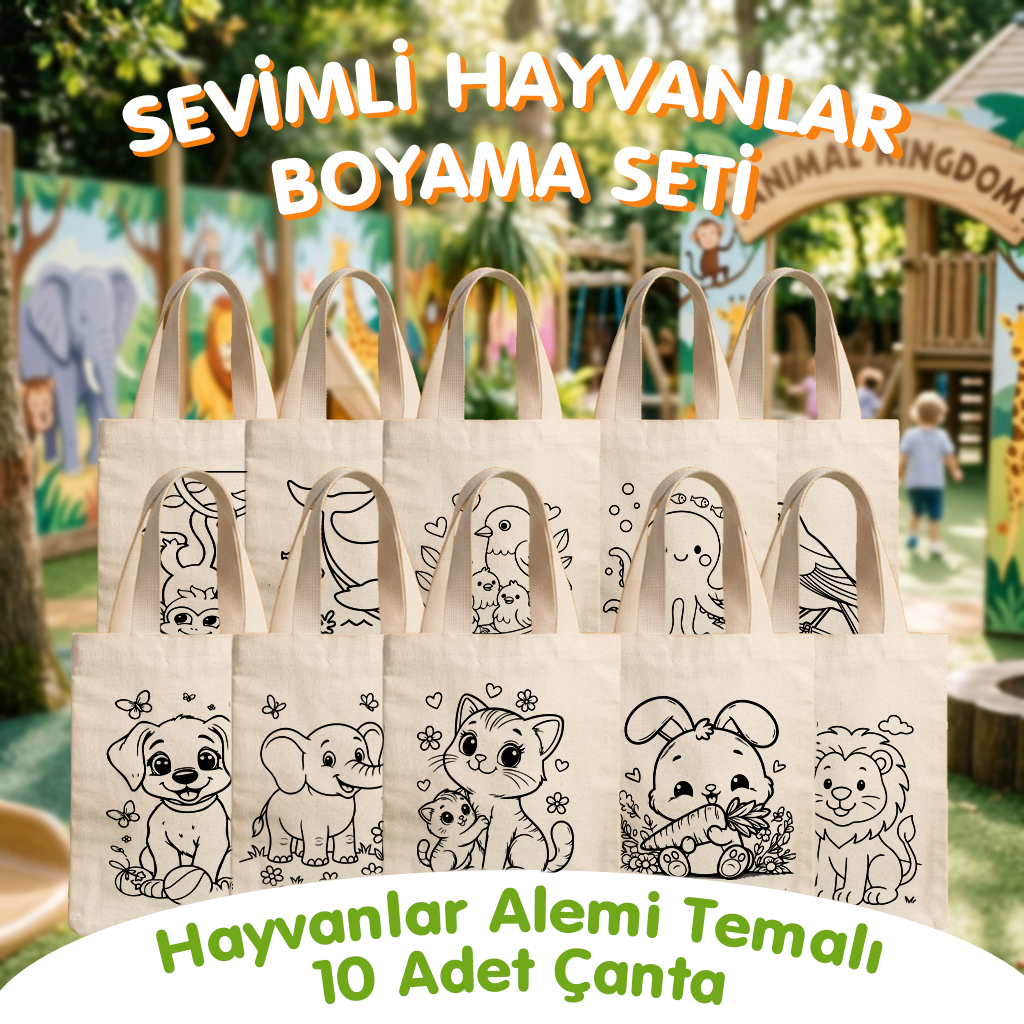 Boyanabilir  Ham Bez Çanta Hayvanlar Alemi - 10  Farklı Tasarım (Toplam 10 Adet)
