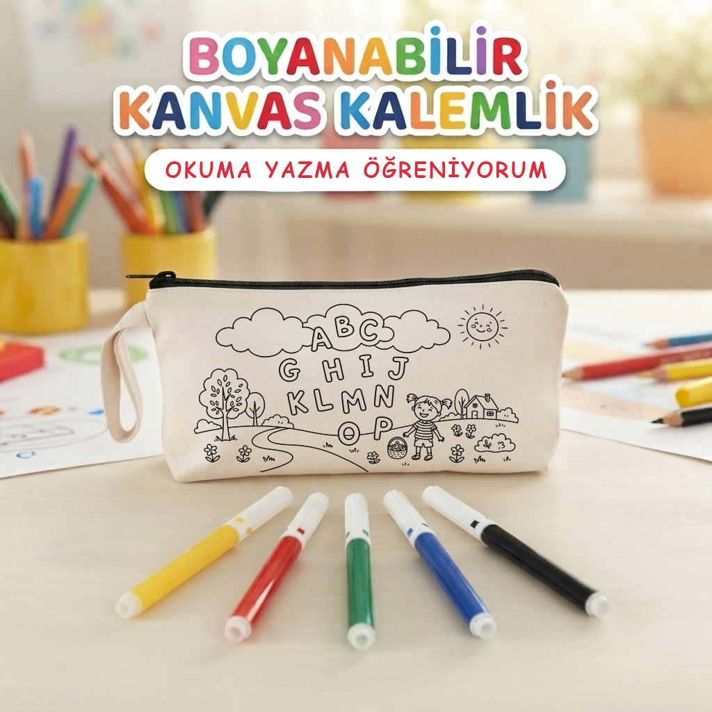 21x10 Cm Okula Dönüş  Hediyesi Okuma Yazma Öğreniyorum Boyanabilir Astarsız Kalemlik