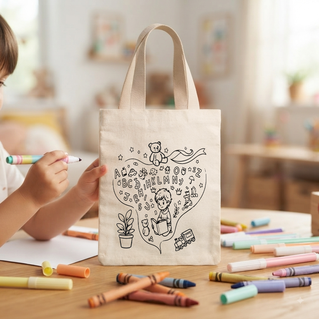20x30 Cm Okula Dönüş Hediyesi Okumayı Öğreniyorum Boyanabilir Baskılı Bez Çanta
