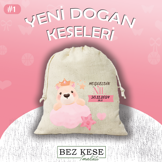 Baskılı Yeni Doğan Kesesi Soyut Pembe Temalı 10 Adet