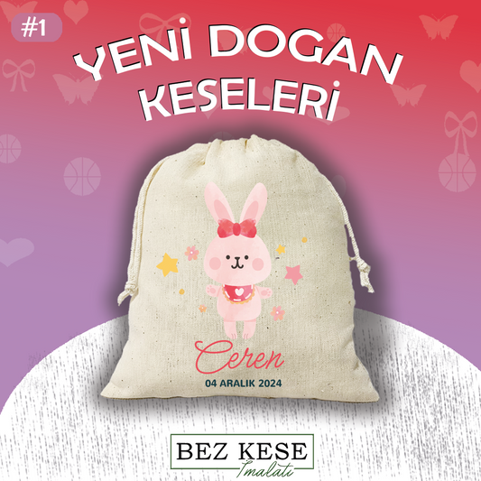 Baskılı Yeni Doğan Kesesi Pembe Temalı 10 Adet