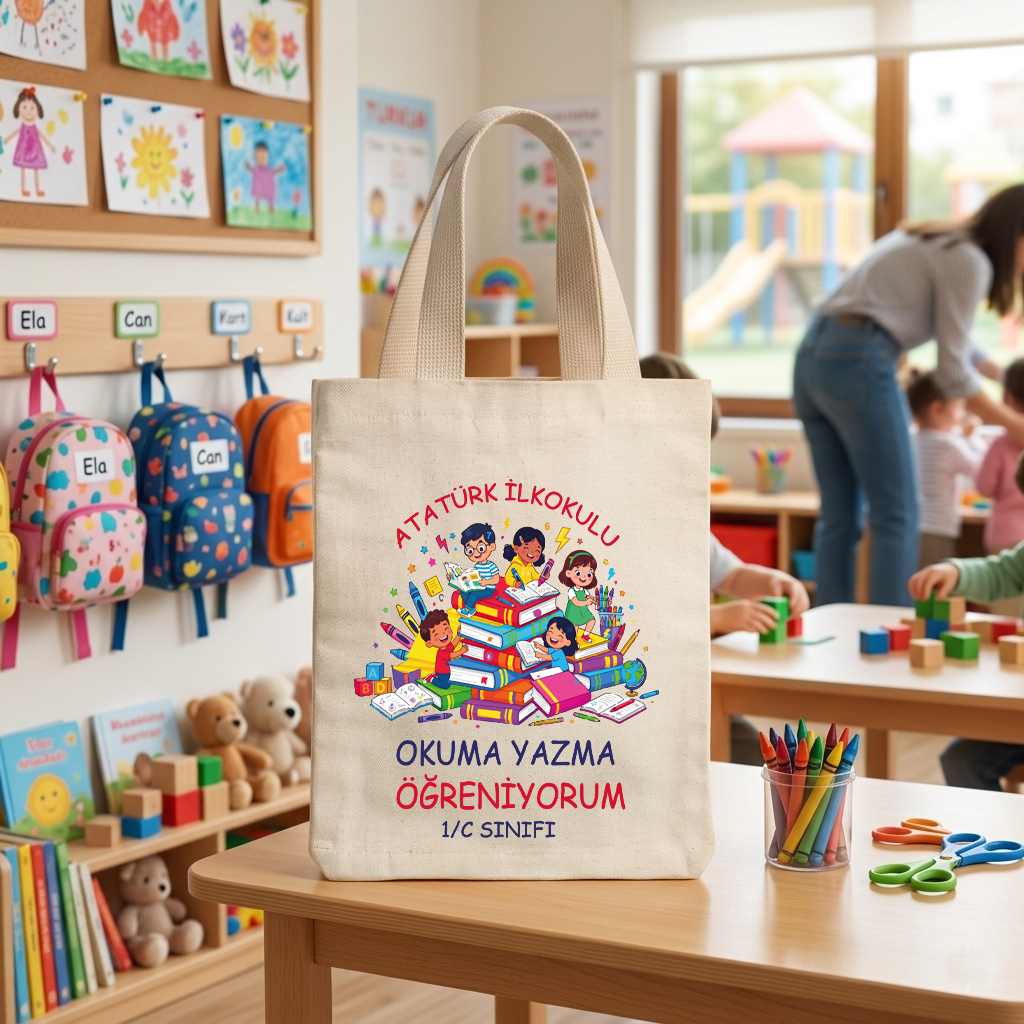 20x30 Cm Okula Dönüş Hediyesi Okumayı Öğreniyorum  Baskılı Bez Çanta