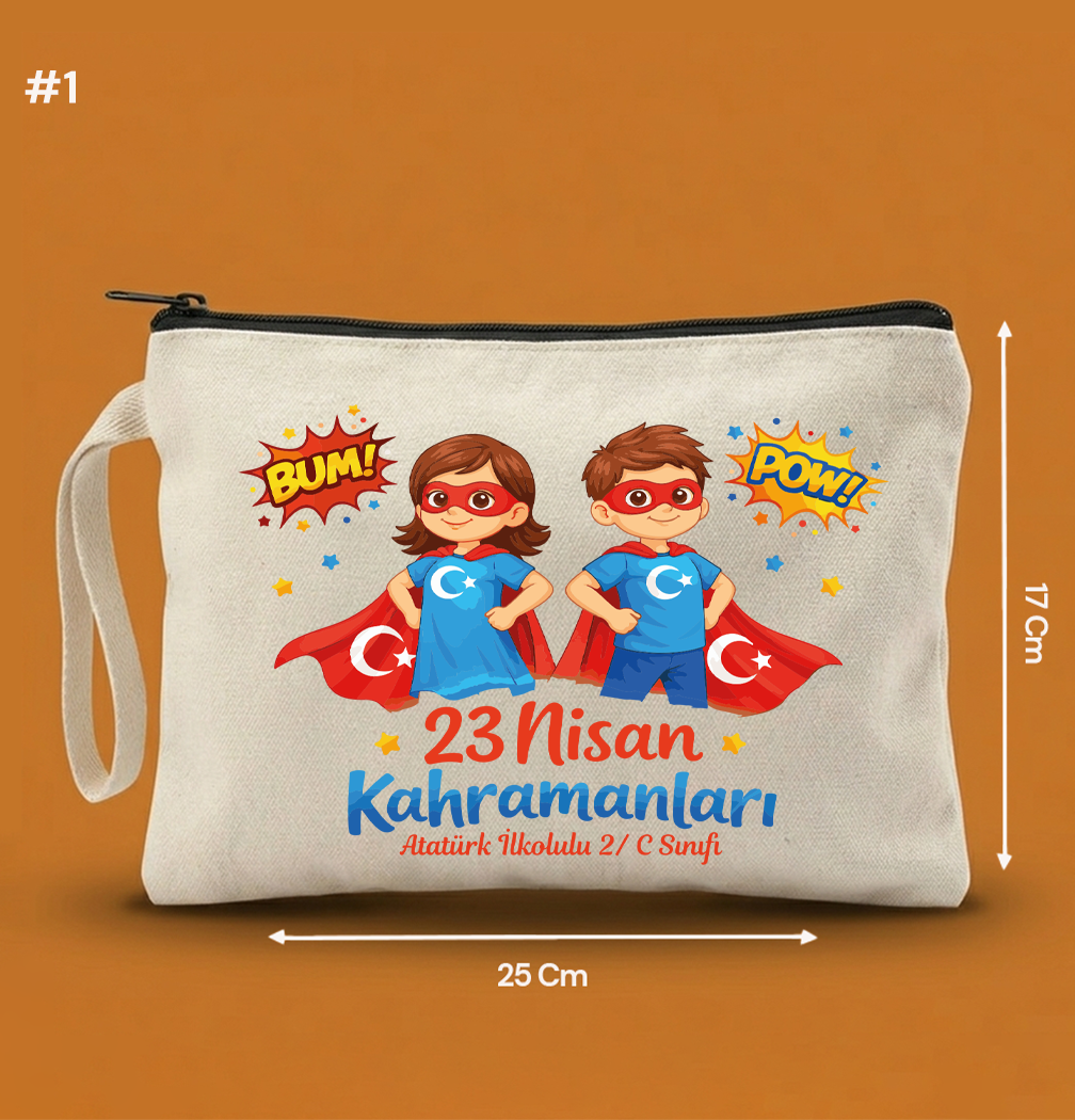 25x17 Cm 23 Nisan Özel Clutch Astarsız Çanta  – 23 Nisan Hediyeliği