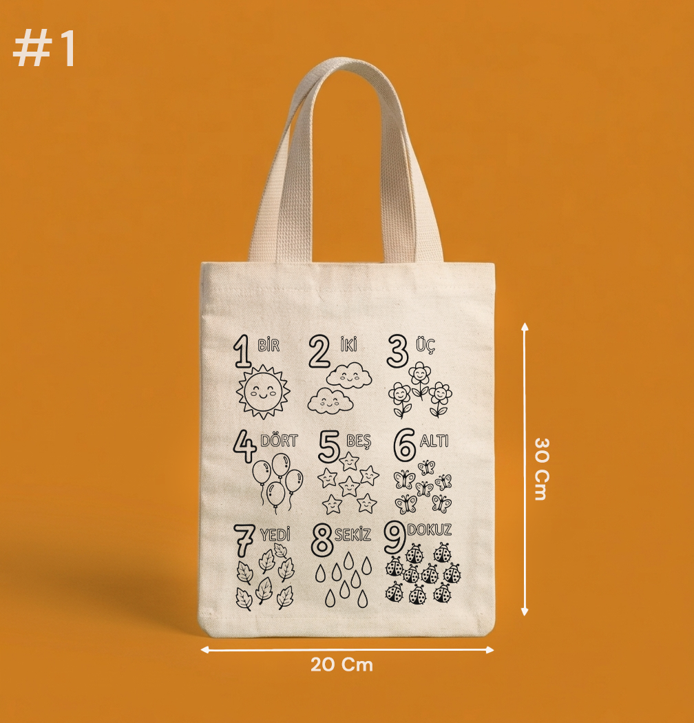 20x30 Cm Okula Dönüş Hediyesi Sayıları Öğreniyorum Boyanabilir Baskılı Bez Çanta