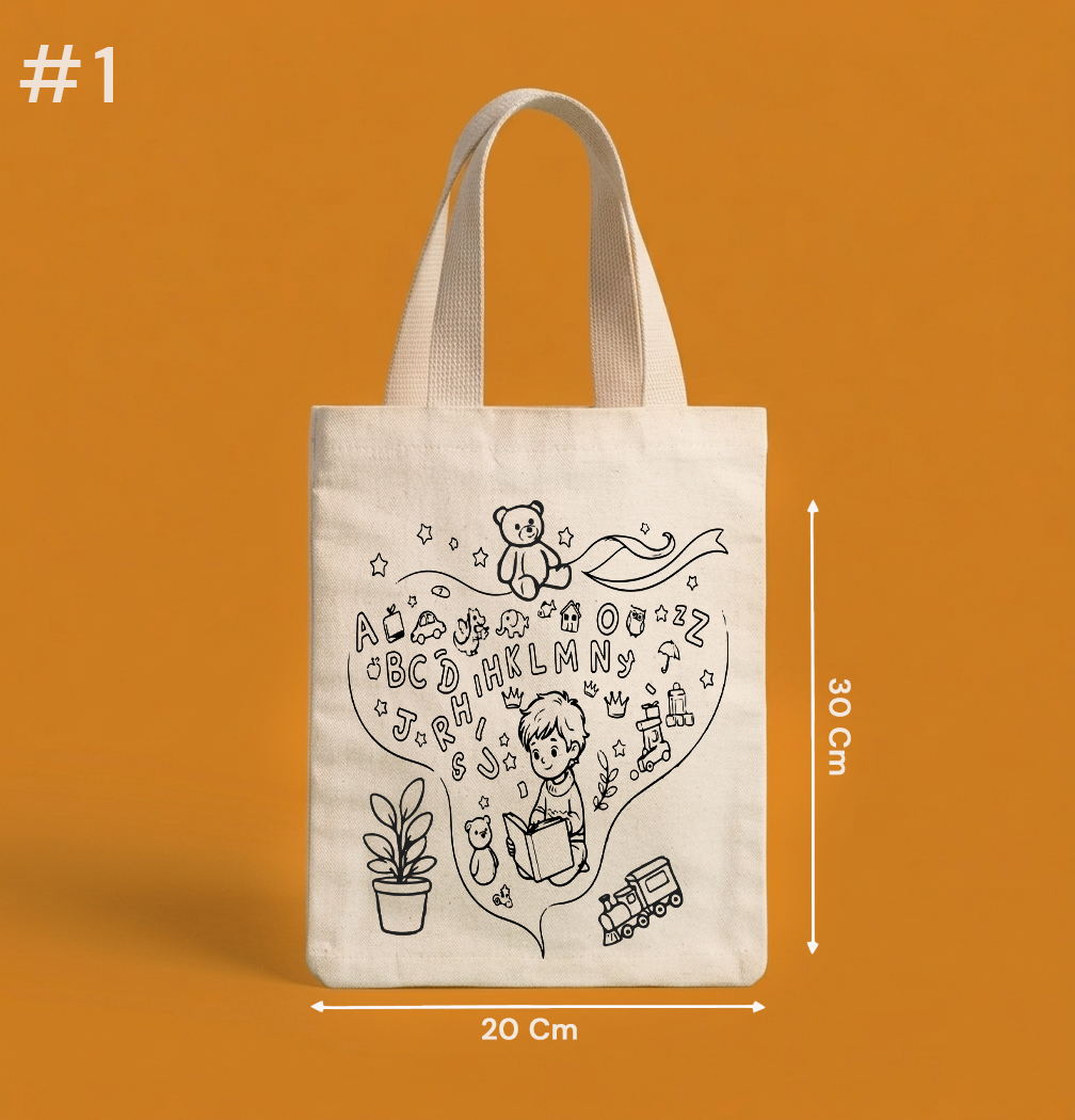 20x30 Cm Okula Dönüş Hediyesi Okumayı Öğreniyorum Boyanabilir Baskılı Bez Çanta