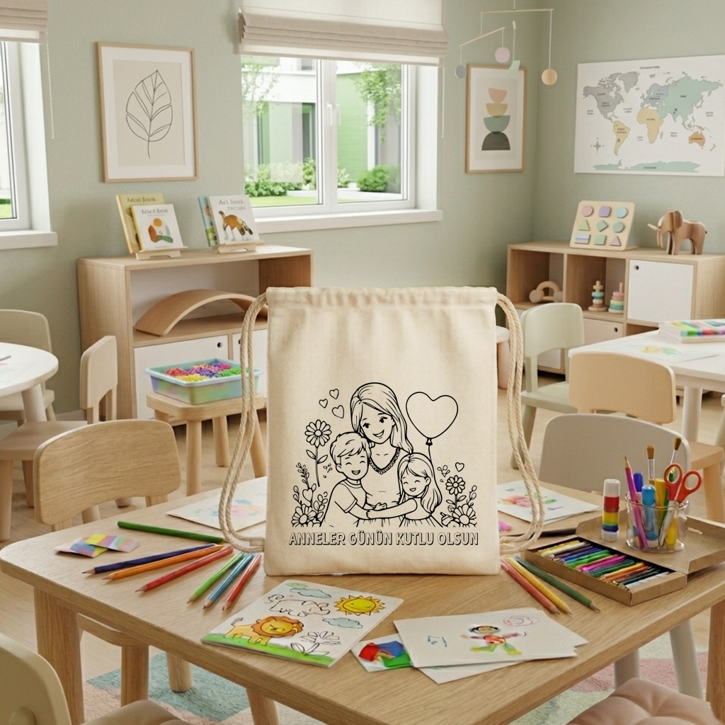 Boyanabilir Anneler Günü Büzgülü Çanta - NO: 2 — Anneler Günün Kutlu Olsun Tasarımı
