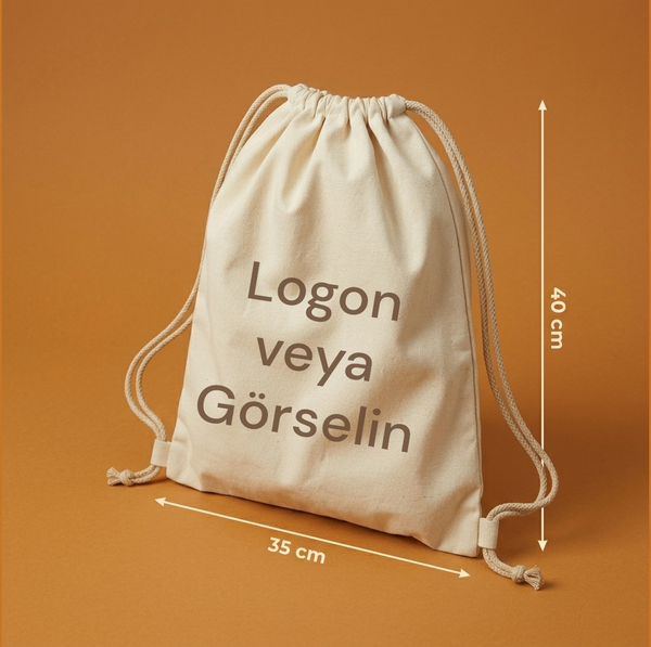 Büzgülü Ham Bez Çantalar (Özelleştirilebilir) - 35x40 cm